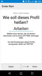 Offtime Erste Schritte (Screenshot by Jennifer Eilitz)