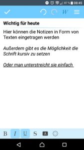 Notepad App Eingabemöglichkeiten (Screenshot by Jennifer Eilitz)