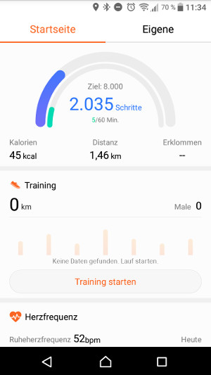 Huawei Band 2 Pro Health App Startseite (Screenshot by Jennifer Eilitz)