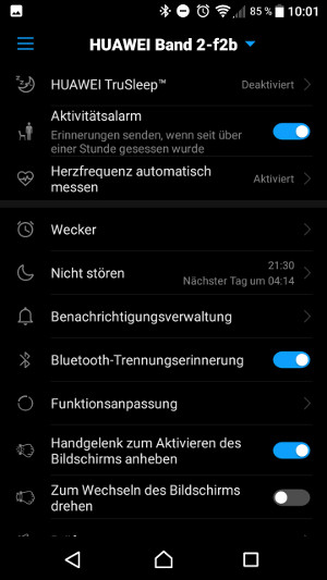 Huawei Band 2 Pro Wear App Funktionen (Screenshot by Jennifer Eilitz)
