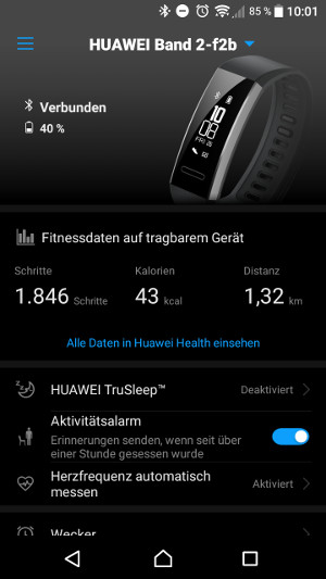 Huawei Band 2 Pro Wear App (Screenshot by Jennifer Eilitz)