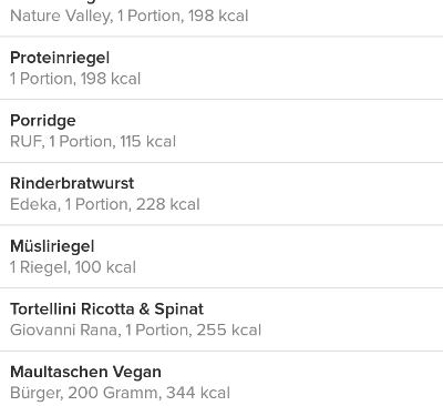 Fitbit App Lebensmittelliste