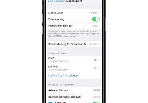iOS-Einstellungen Dual-SIM