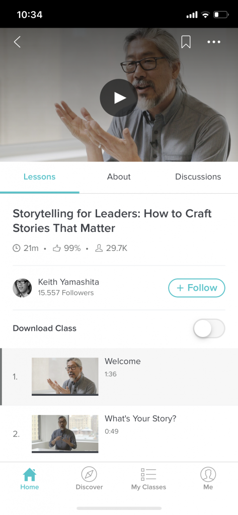 Screenshot aus Skillshare eines Kurses über Storytelling