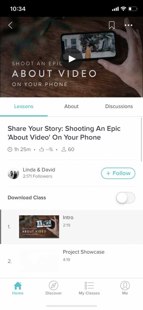 Screenshot aus Skillshare eines Kurses über Video-Profuktion mit dem Handy