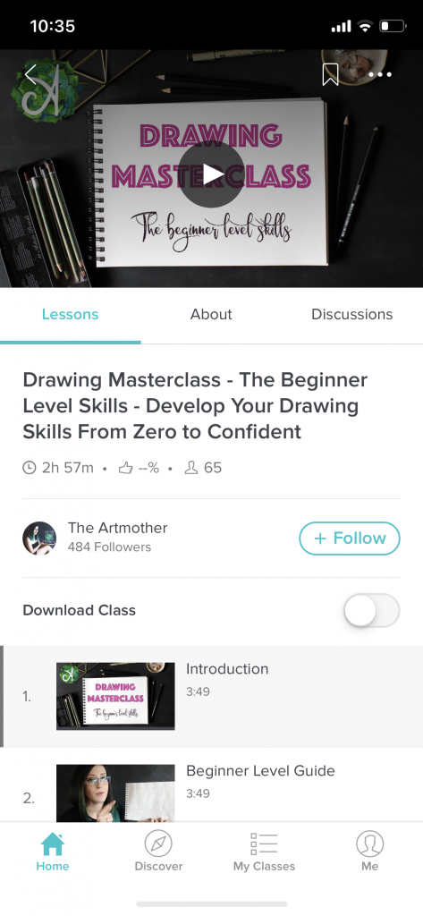 Screenshare aus Skillshare einer Drawing Masterclass