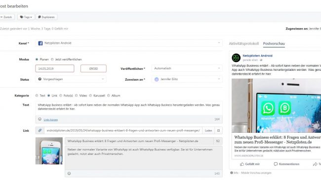 Post bearbeiten und Vorschau auf Swat.io - Screenshot by Jennifer Eilitz