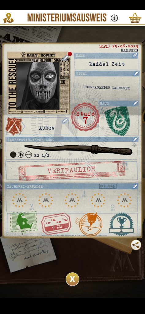 Charakterprofil in Wizards Unite