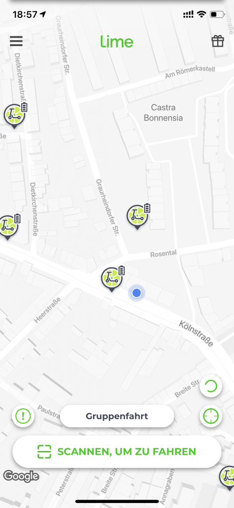 Erster Schritt um einen E-Scooter zu leihen