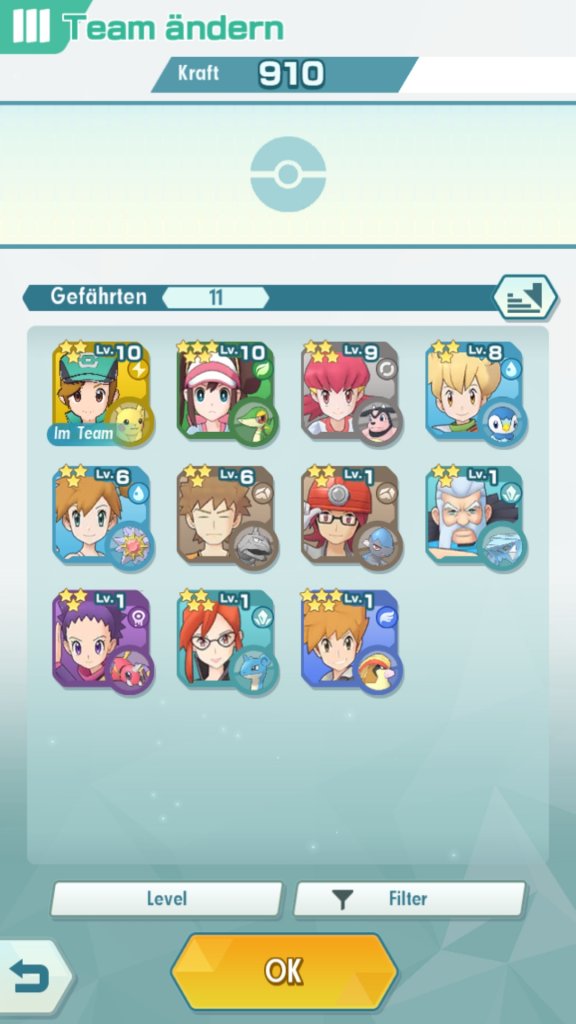 Der Team-Bildschirm von Pokémon Masters