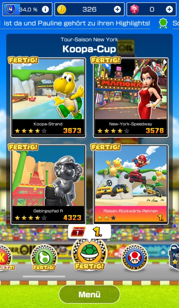 Menü von Mario Kart Tour