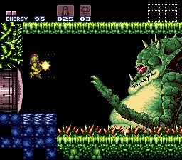 Samus kämpft gegen Kraid.