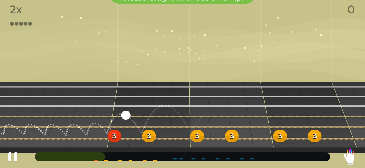 Screenshot das feedback in yousician beim Gitarre lernen online