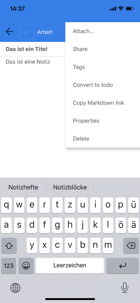 Joplin App-Ansicht
