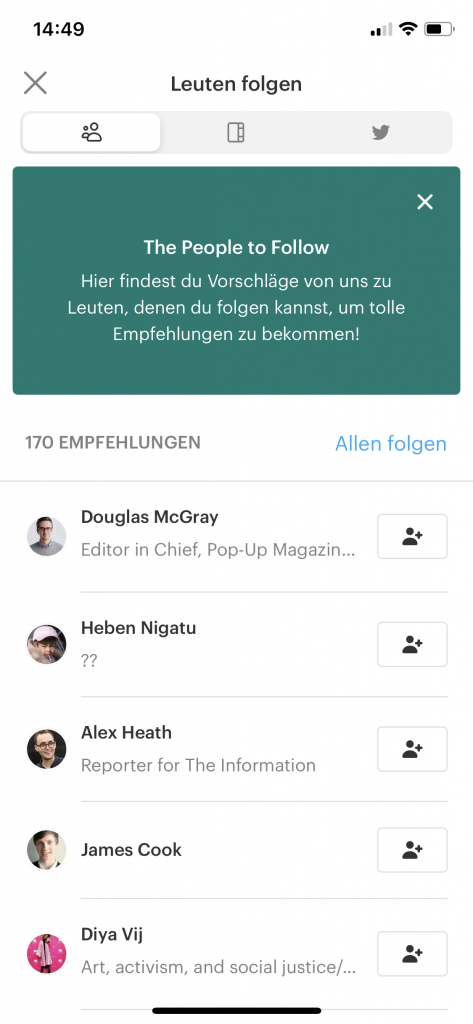 Nutzern in Pocket folgen