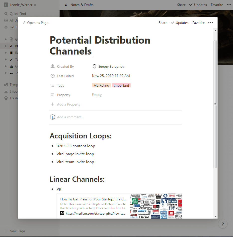 Notiz-Struktur in Notion