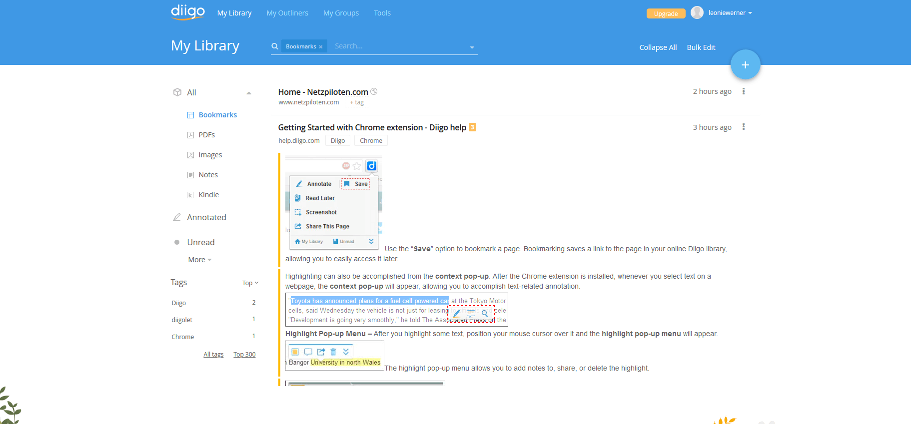 Diigo ist ein gutes digitales Notizbuch