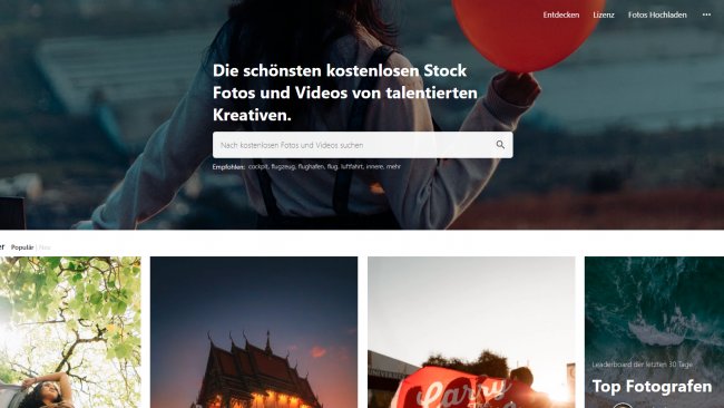 Pexels - Seite für kostenlose Stockbilder - Suchmaske Screenshot von Moritz Stoll