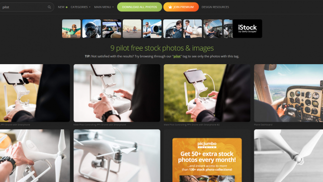 Die Resultate auf Picjumbo - Fotoseite - Screenshot von Moritz Stoll