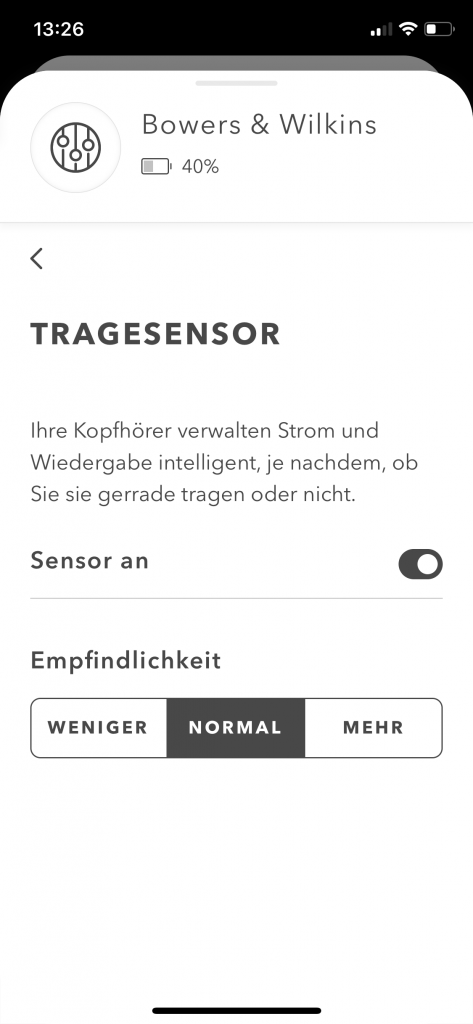 Bowers & Wilkins Headphones App Tragesensor