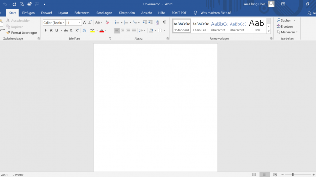 Screenshot von Microsoft Word erstellt von Yeu-Ching Chen