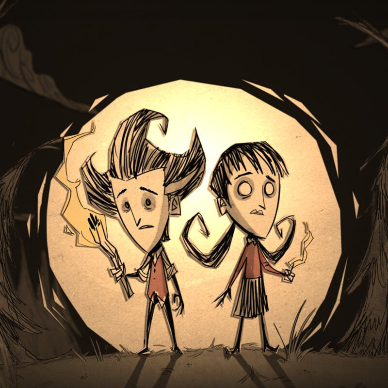 Coverart von Don't Starve mit den beiden "Hauptcharakteren"