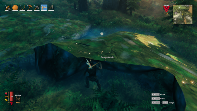 Valheim im Test - Spieler vor einer Kupfer-Ader