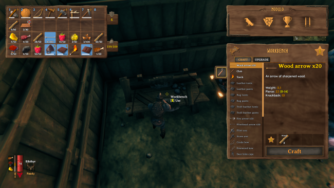 Valheim im Test - Spieler an der Crafting-Bank