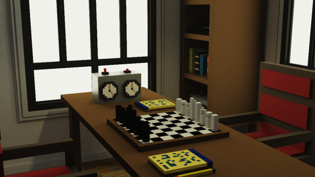 Rendering von einem Tisch mit Schachbrett