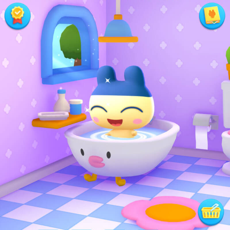 Ein Tamagotchi in der Tamagotchi App beim Baden