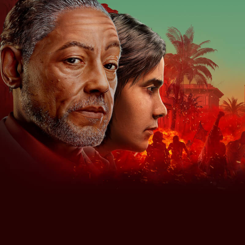 Ubisoft und die Faszination „Game as a Service“:Far Cry 6 Cover mit Gesichtern von Vater und Sohn aus dem Spiel.