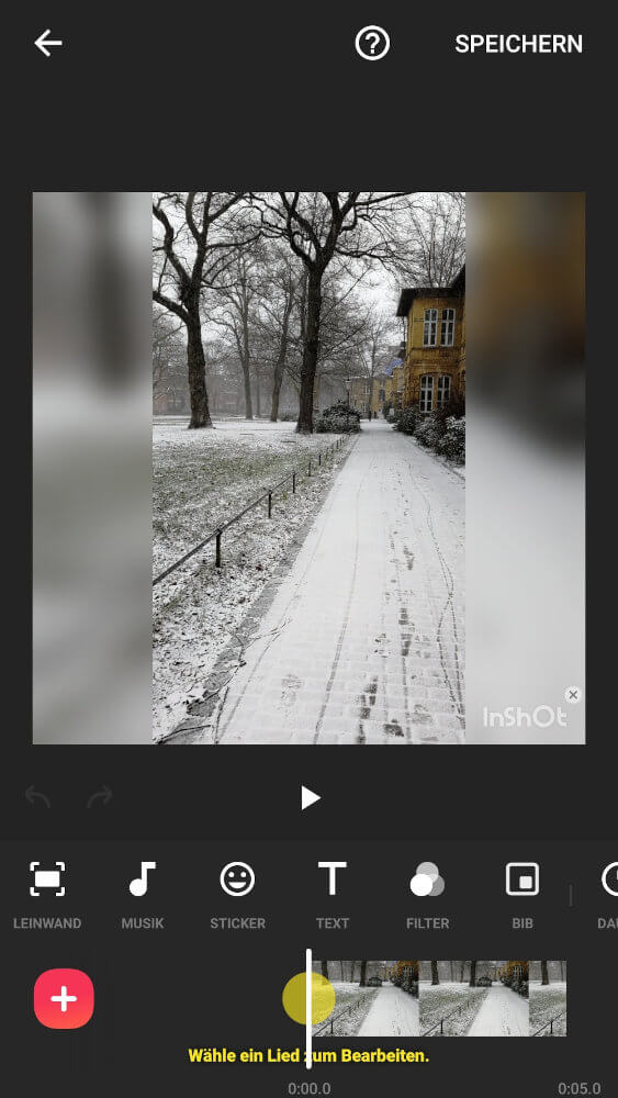 Erster Screenshot des Video-Editing Programm Inshot mit Beispiel Video