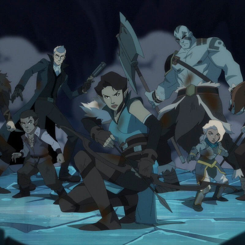 Die Heldengruppe aus Vox Machina, bereit zum Kampf