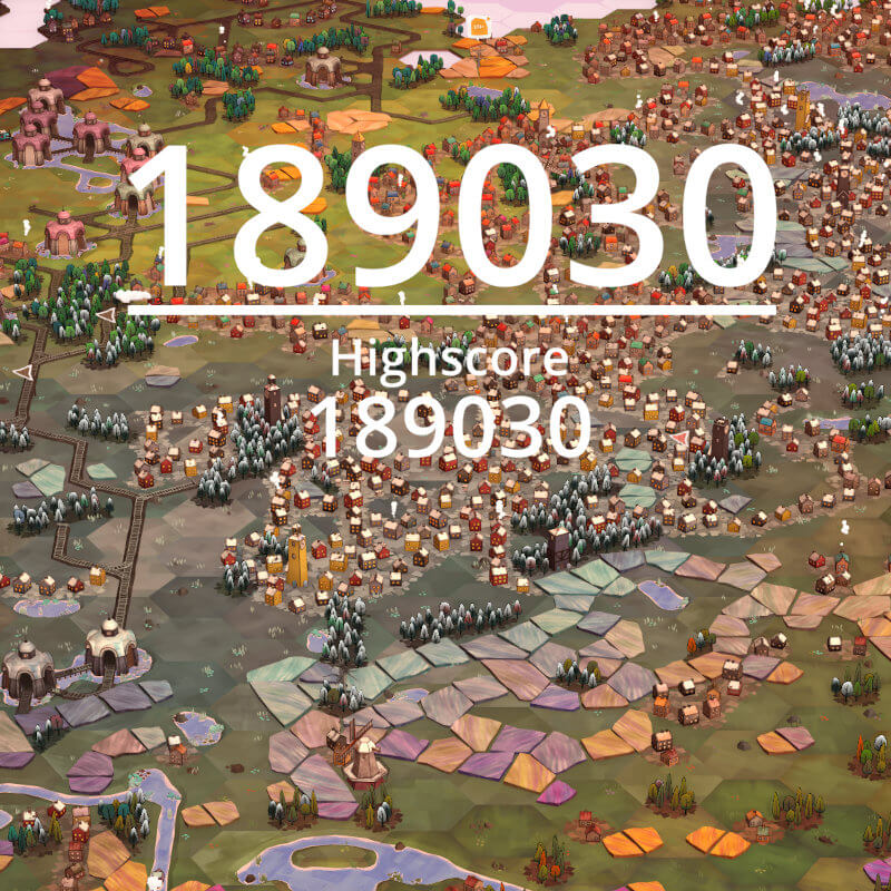 Endbildschirm bei Dorfromantik, der einen Highscore von 189030 zeigt.