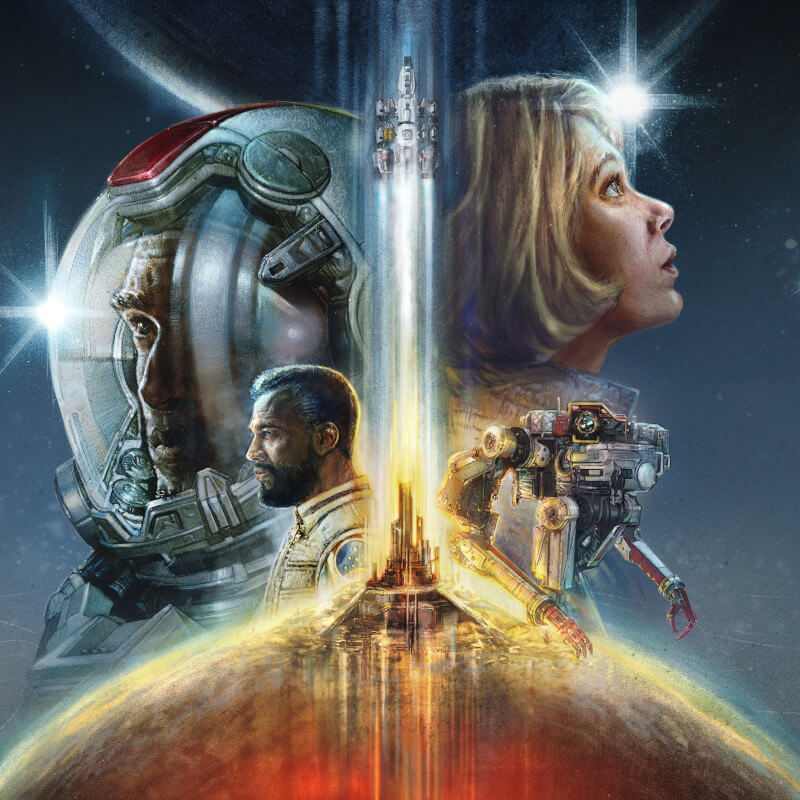 Titel-Artwork von Starfield, dass mehrere Charaktere im Profil zeigt.
