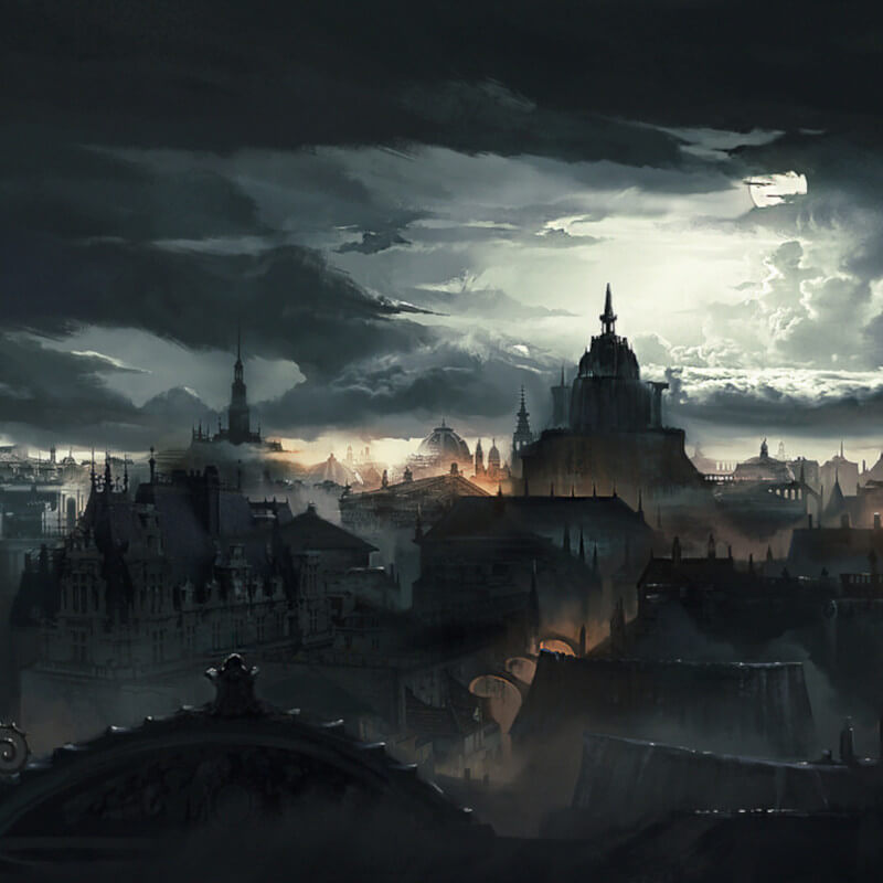 Beitragsbild Die besten Soulslikes: Artwork aus Steelrising. Ausblick von Paris in einer düsteren Atmosphäre.