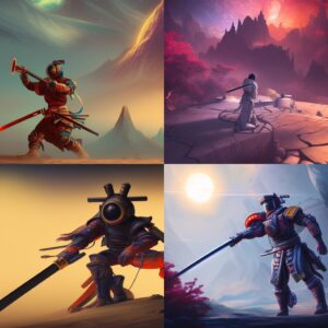 Mehrere von Nightcafe erstellte Variationen eines Space-Samurais