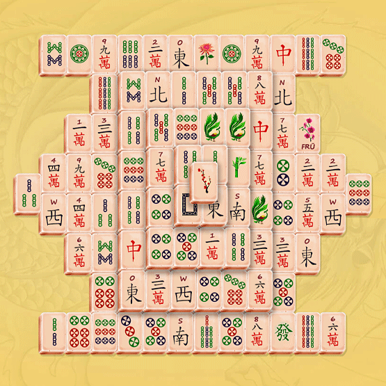 Mahjong Brett mit verschiedenen Kombinationsmöglichkeiten der Spielsteine