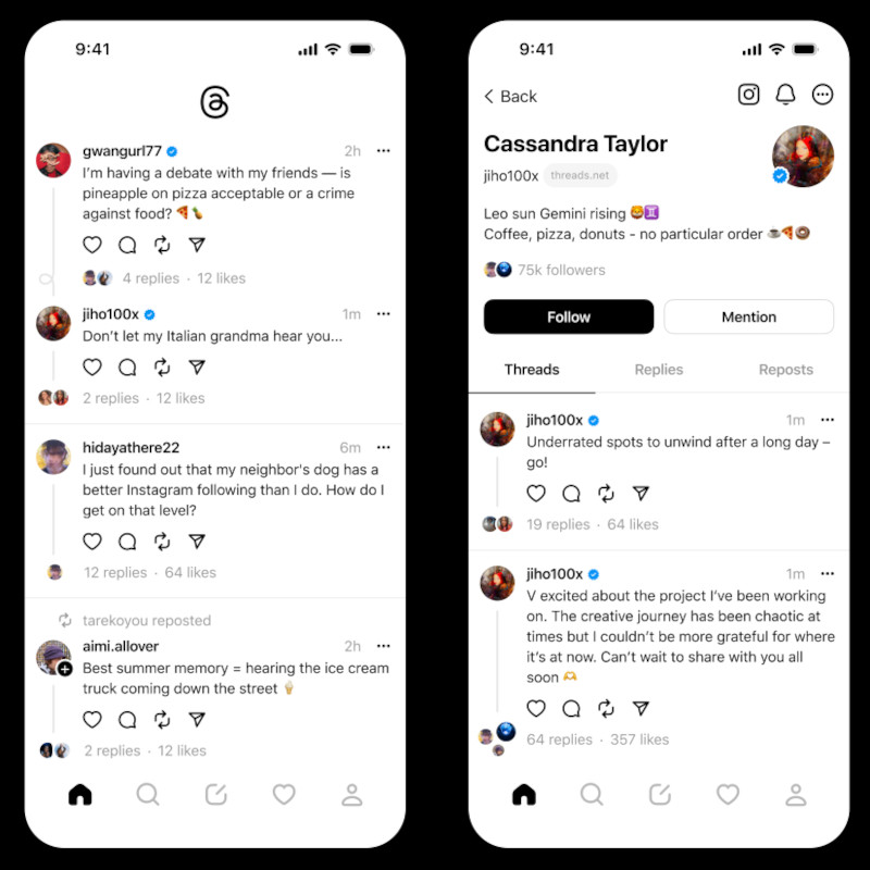 Ein Screenshots der Threads-App auf dem Smartphone.