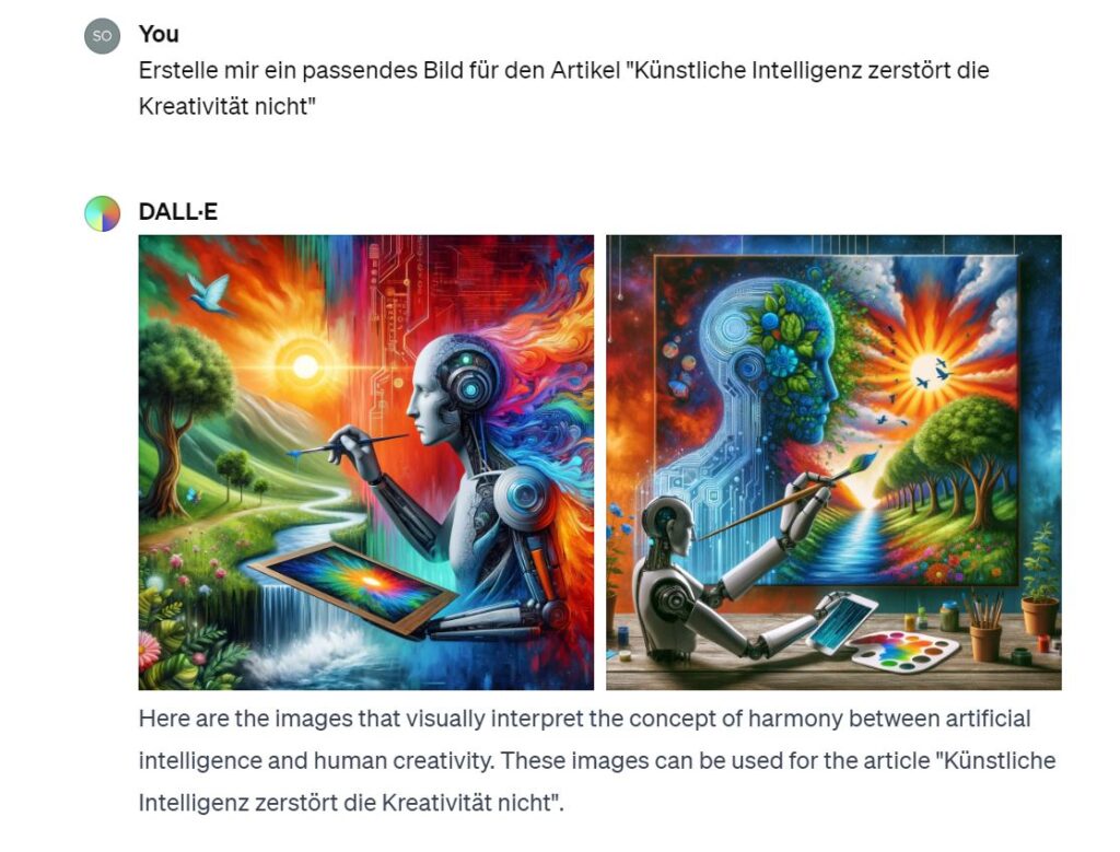 Prompt-Anfrage an DALL-E für einen Artikel über kreative KI.