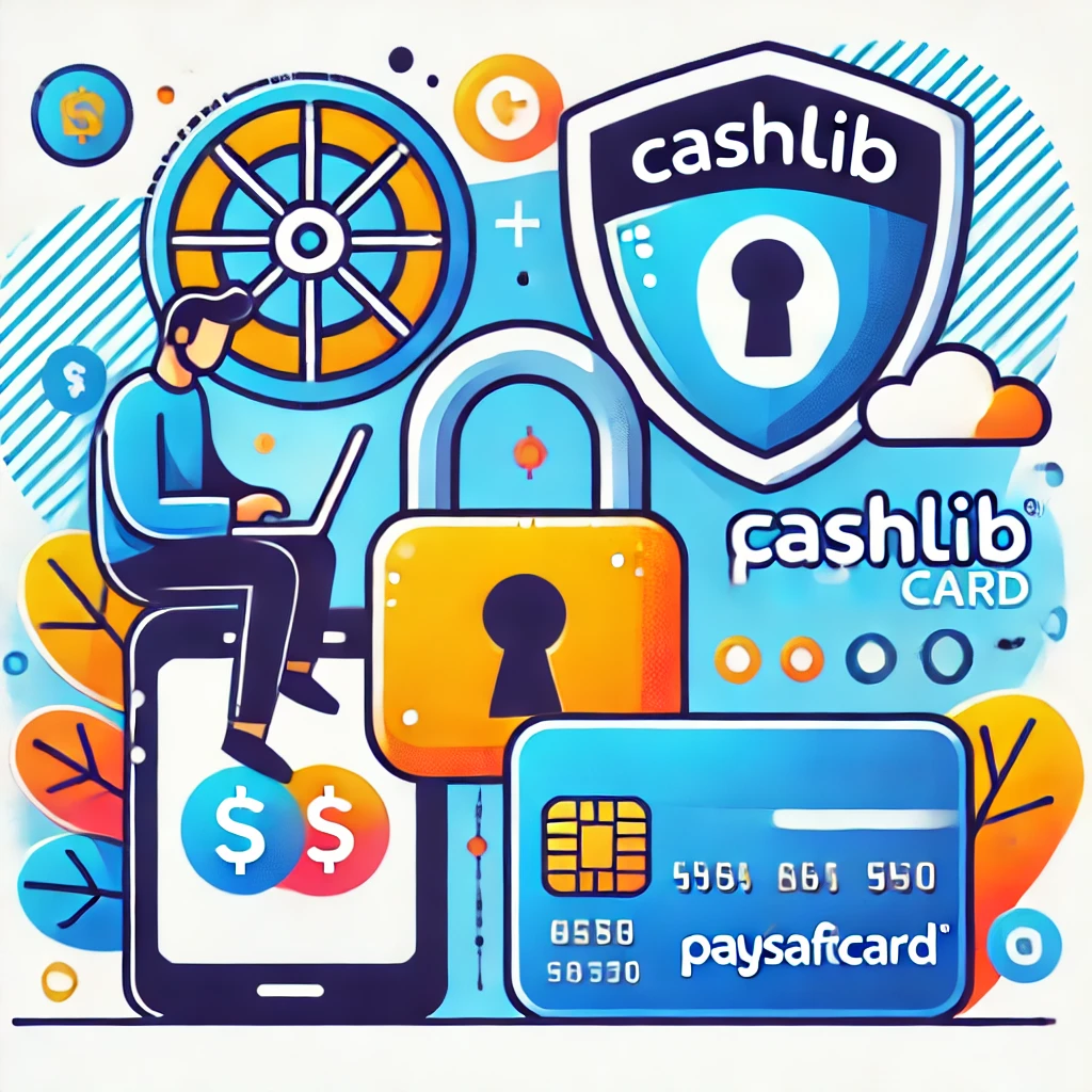 An illustration focusing on security and privacy for online transactions with Cashlib and Paysafecard, without any text. Show a digital lock and shiel