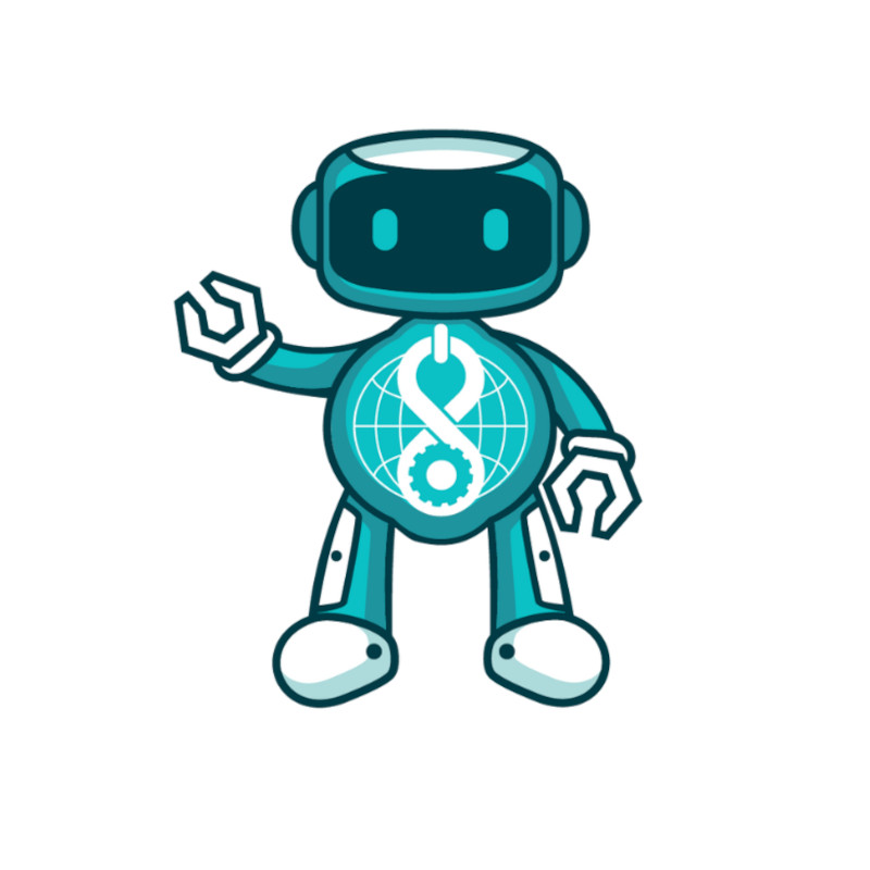 Maskottchen von Byte Challenge in Form eines freundlichen Roboters.