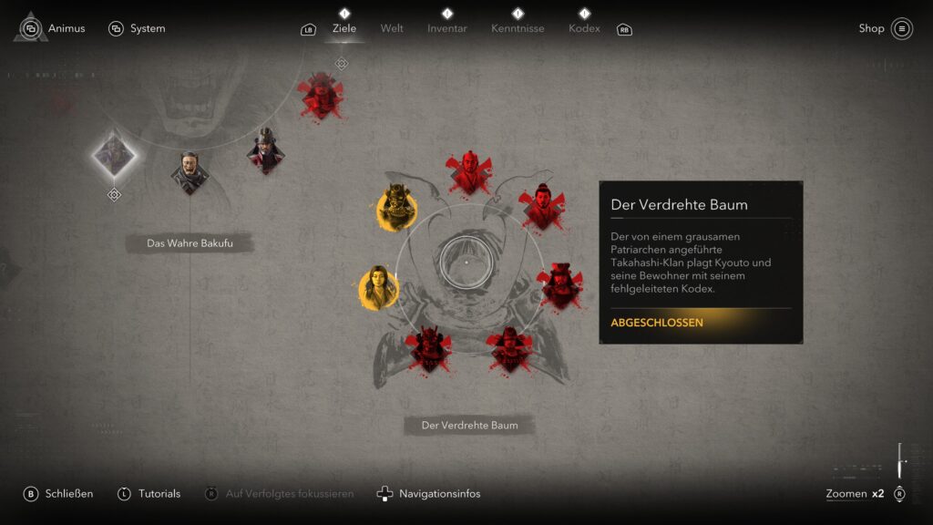 Anordnung von Quests in thematischen Kreisen.