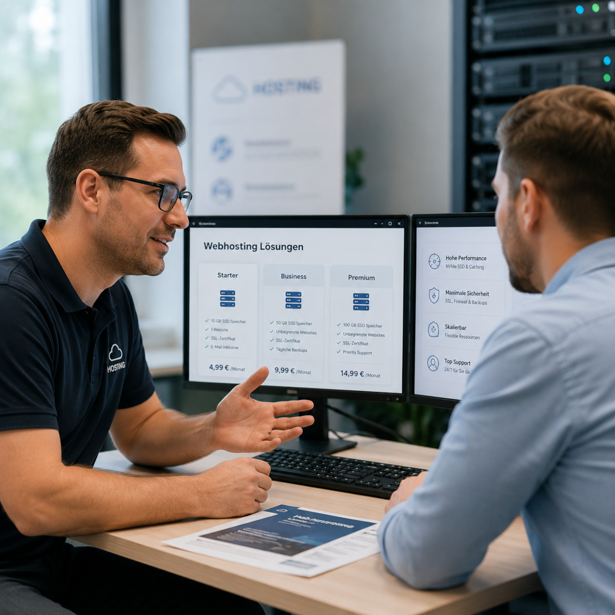 Ein Kunde wird fürs Webhosting beraten.